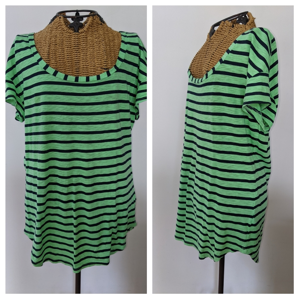 SPLENDID lime navy striped tee shirt L